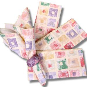 Home Dining Cloth Napkins Set (6) Colorful Pastel Abstract Prints